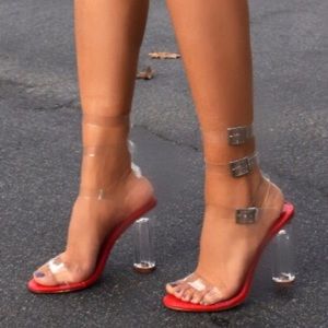 New** Red accent strapped Ankle heels